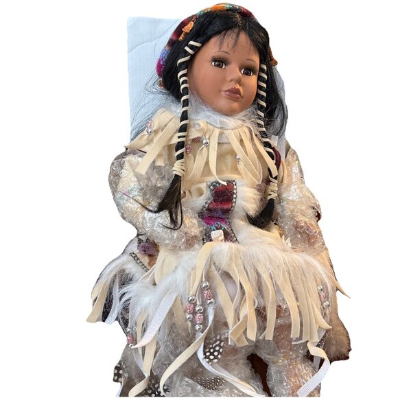Cathay Collection 15” Sitting Porcelain Indian Native Porcelain American Doll - Picture 2 of 5